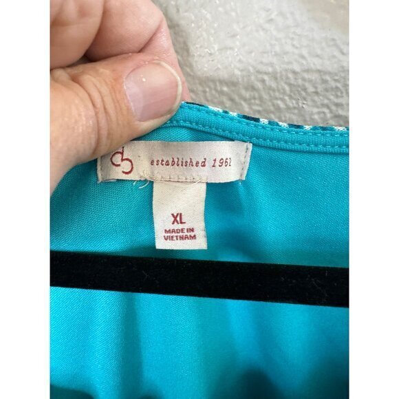 CB Women's Blue Blouse Size XL Short sleeve elastic Polyester - Picture 3 of 7